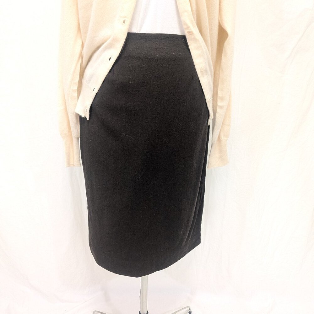 Vintage 1990s Dark Brown Wool Tailored knee length Pencil Skirt, Size 12